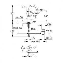 Mitigeur de lavabo taille L CONCETTO II Grohe bec tube pivotant - 32629-002 -Robinetterie Soldes Boutique AFD 120661