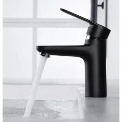 Mitigeur de lavabo Hudor CEPHISE noir brillant - 3 701 394 911 268 -Robinetterie Soldes Boutique AFD 133681