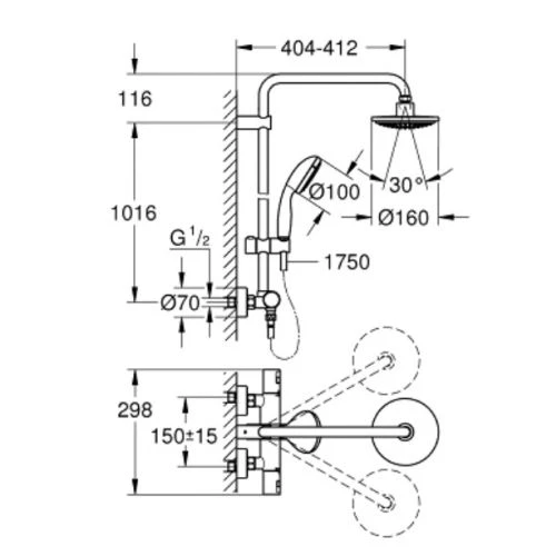 Ensemble de douche VITALIO START SYSTEM Grohe avec mitigeur thermostatique - 27960000 5 Ensemble de douche VITALIO START SYSTEM Grohe avec mitigeur thermostatique - 27960000 – Image 3